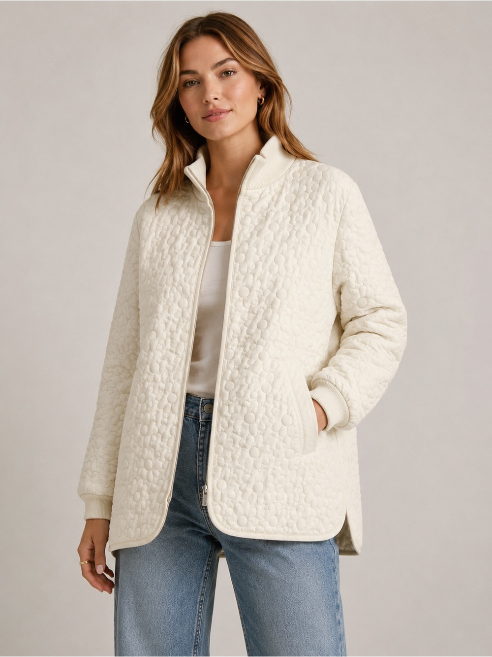 Ilse Jacobsen Hornbæk Floral Quilted Jacket | Cream | EU 38